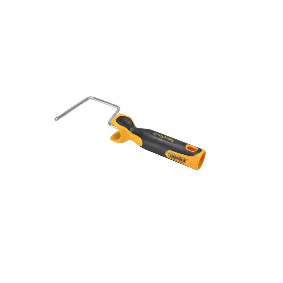 4-inch TapeTech Compound Roller Frame with a steel shaft and grey and yellow molded comfort-grip handle, quarter view