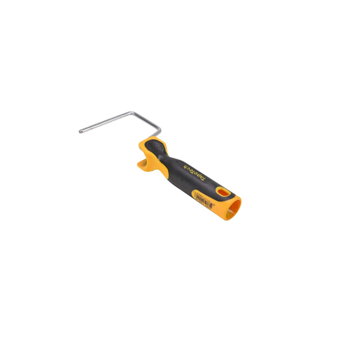 4-inch TapeTech Compound Roller Frame with a steel shaft and grey and yellow molded comfort-grip handle, quarter view