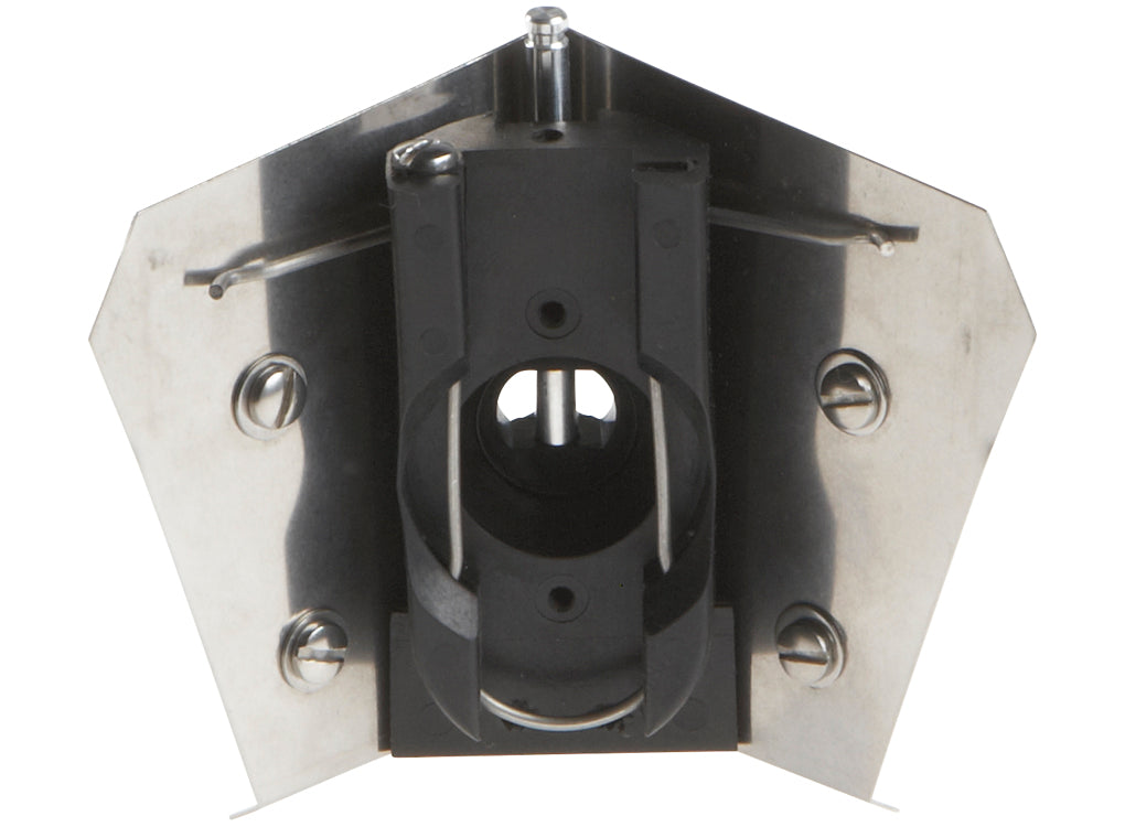 2.5-inch TapeTech Corner Flusher with stainless steel body and white plastic skids, back view