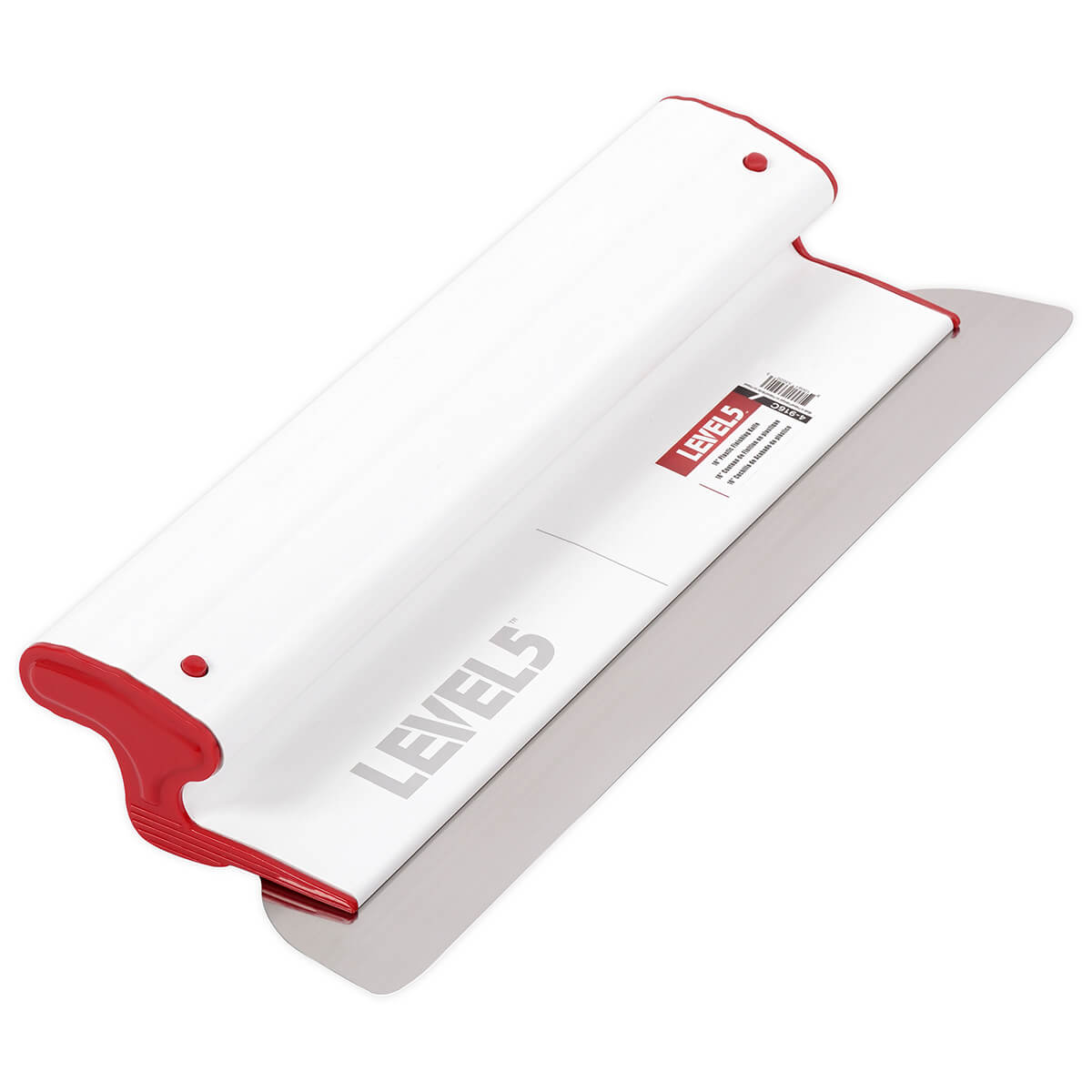 14-inch Level 5 Composite Skimming Blade with a stainless steel blade, red composite end caps, and a white plastic body