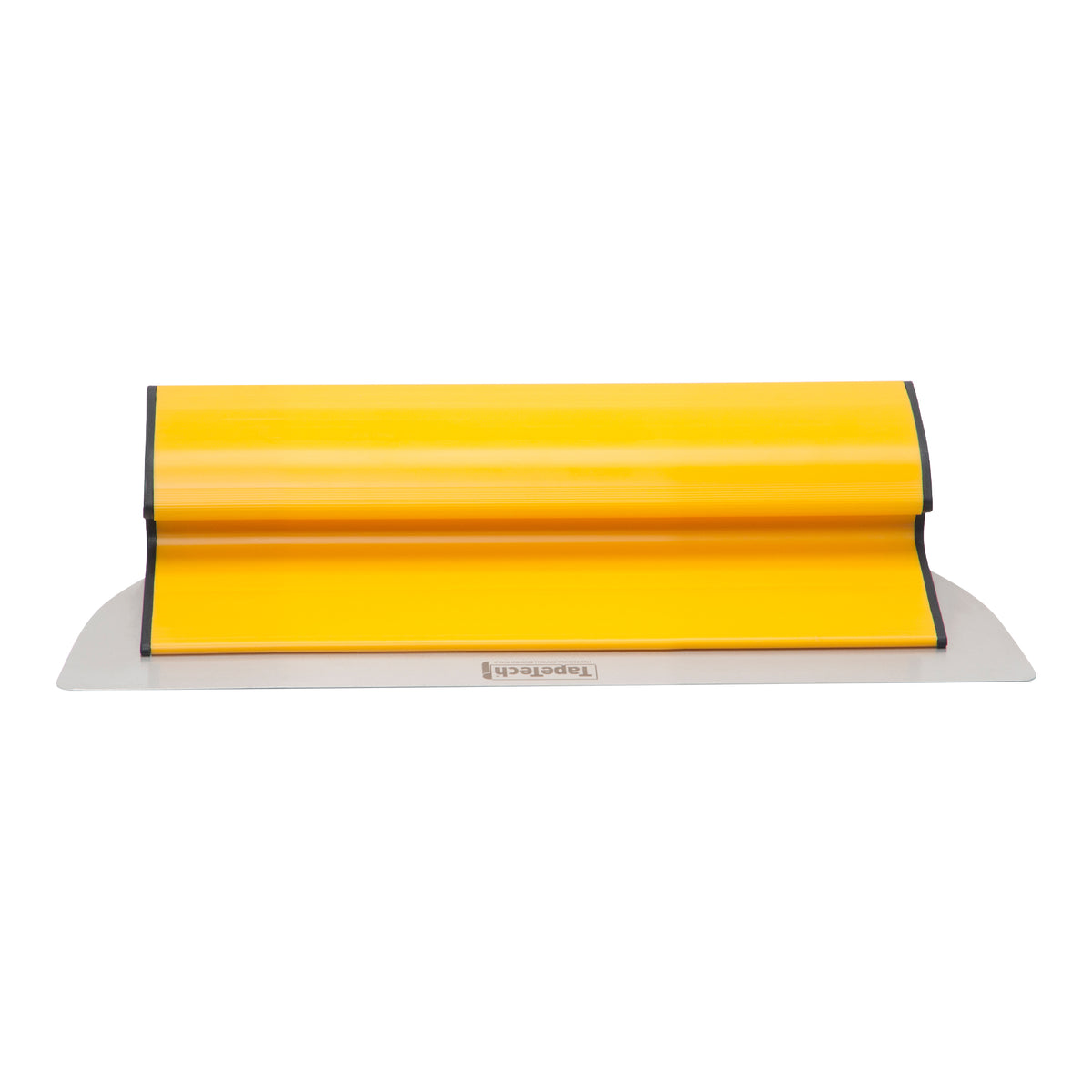 14-inch TapeTech Premium Finishing Knife with yellow composite frame, grey end caps, and stainless steel blade, front view