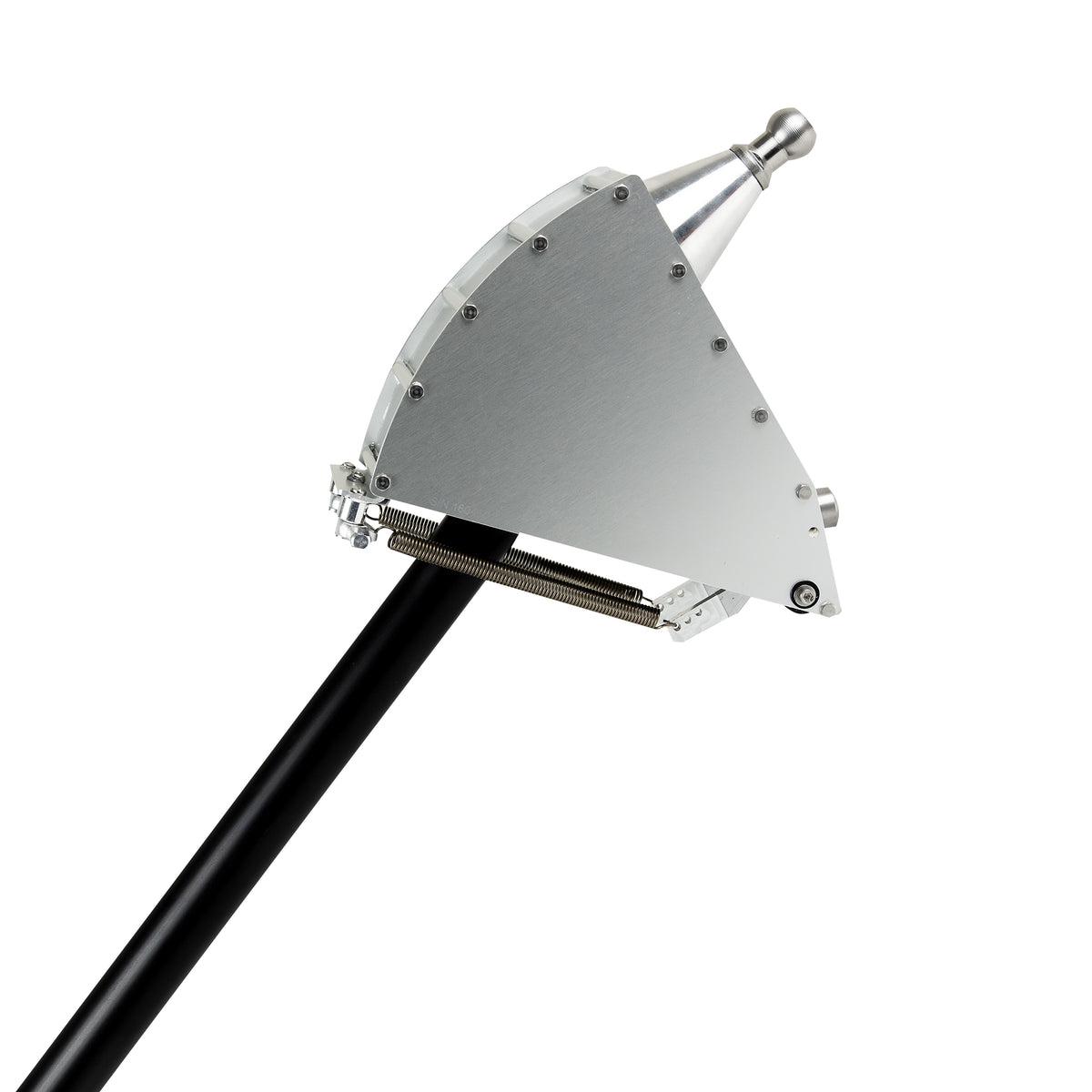 7-inch Columbia corner box with billet aluminum construction, a threaded stainless steel ball, and springs attached to a black handle