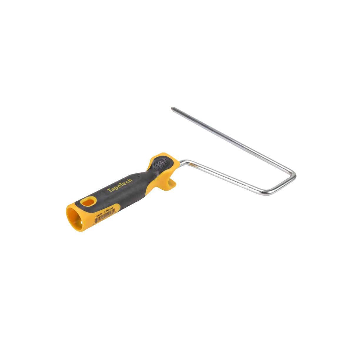 9-inch TapeTech Compound Roller Frame with a steel shaft and grey and yellow molded comfort-grip handle, quarter view