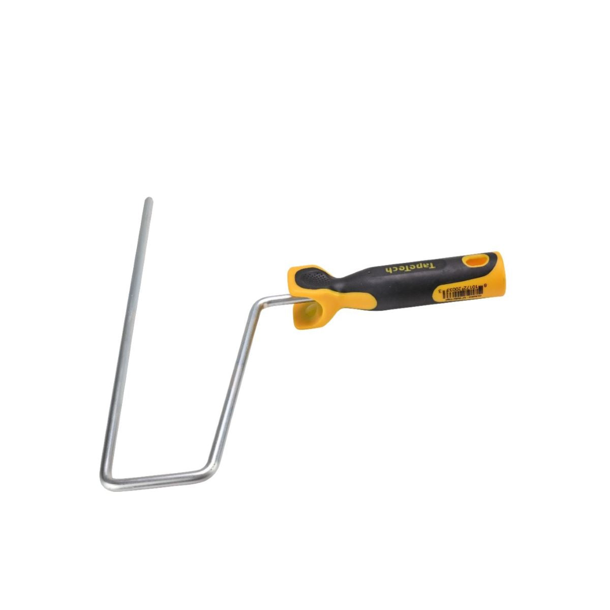 12-inch TapeTech Compound Roller Frame with a steel shaft and grey and yellow molded comfort-grip handle, side view