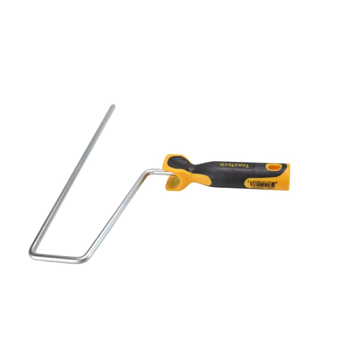 12-inch TapeTech Compound Roller Frame with a steel shaft and grey and yellow molded comfort-grip handle, side view