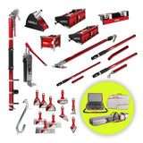 Level 5 automatic taping set including auto taper, handles, flat boxes, head attachments, mud pump, gooseneck, hand tools, and bonus carrying cases