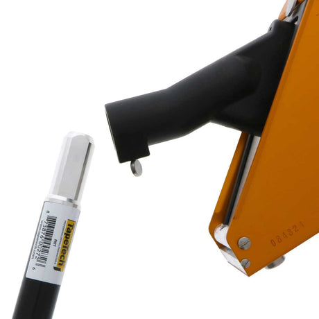 Black TapeTech CAA-TT Corner Applicator Adapter connected to a corner applicator head, being attached to a handle