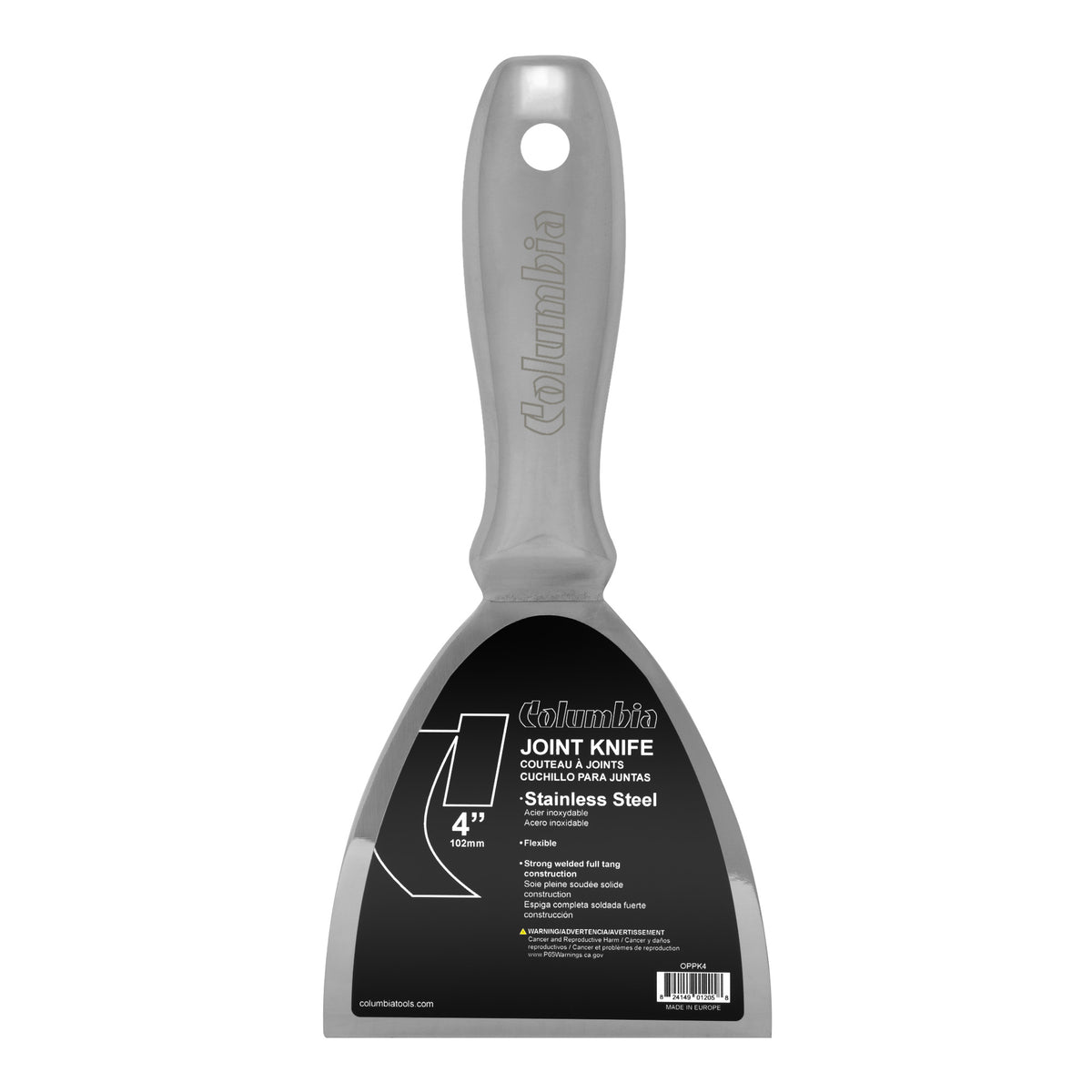 4-inch Columbia One Piece Putty Knife made with stainless steel blade, one-piece handle, and full tang construction