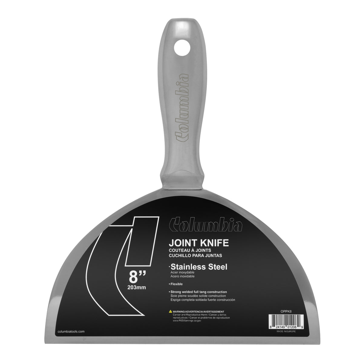 8-inch Columbia One Piece Putty Knife made with stainless steel blade, one-piece handle, and full tang construction