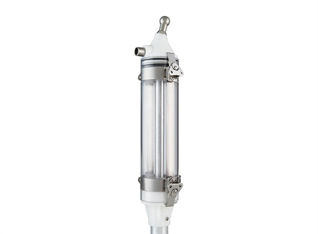 Close-up of TapeTech 14TT MudRunner head with clear tube, white body, and steel parts