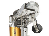 Close-up of TapeTech 03TT Mini EasyClean Automatic Taper head with gold body, stainless steel cutting blade, and black creaser wheel, left side
