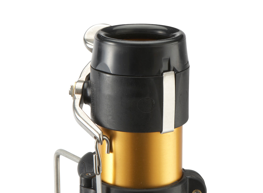 Close-up of the TapeTech 03TT Mini EasyClean Automatic Taper, showing the black removable tube protector at the end