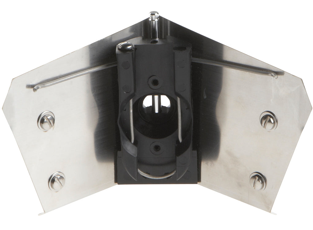 3.5-inch TapeTech Corner Flusher with stainless steel body and white plastic skids, back view