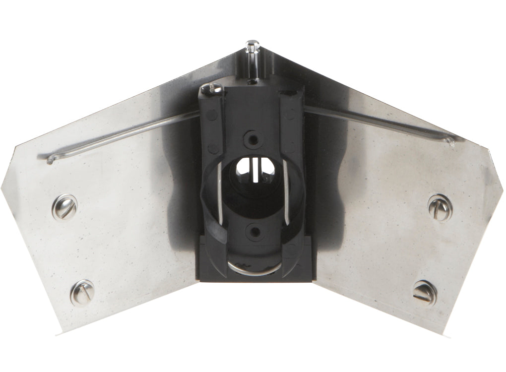 4-inch TapeTech Corner Flusher with stainless steel body and white plastic skids, back view