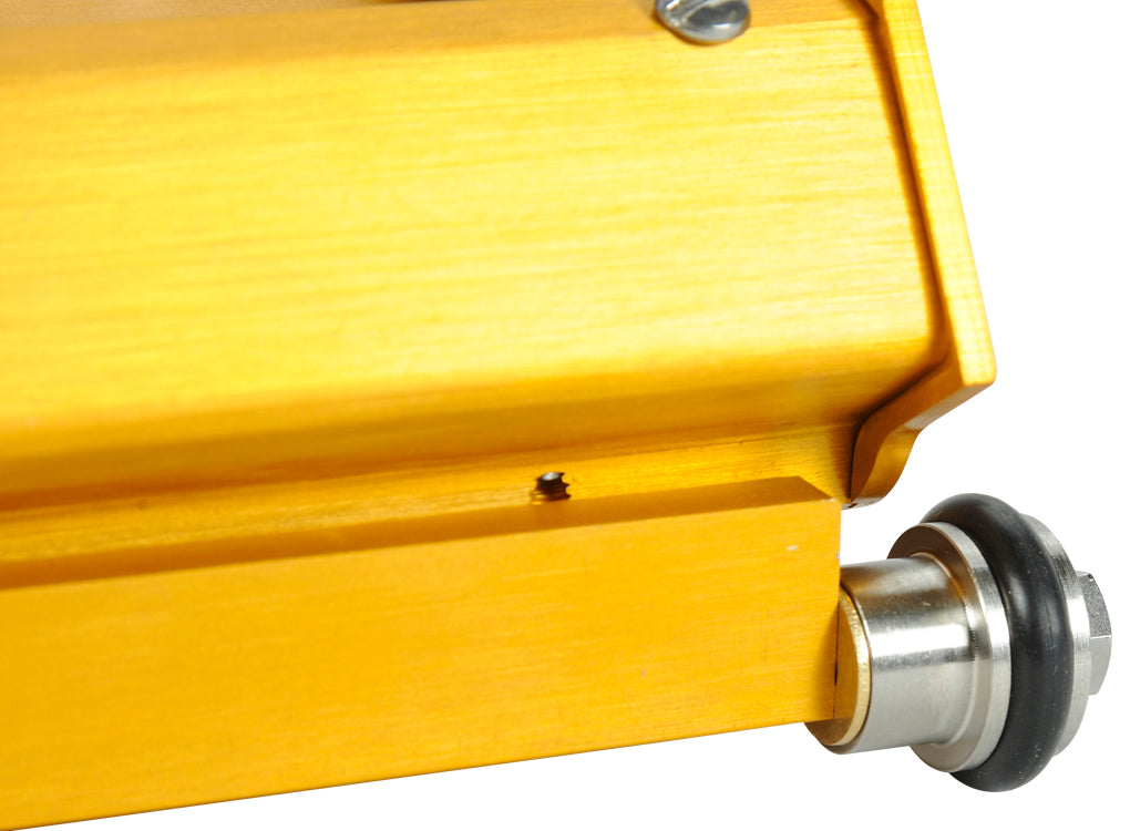 Close-up of a TapeTech MAXXBOX Extra High Capacity Flat Box stainless steel wheel with a rubber tire
