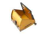Open 7-inch TapeTech MAXXBOX Extra High Capacity Flat Box with gold aluminum body, brass blade holder, and crown control