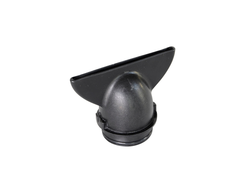 Black TapeTech CTA01TT Compound Tube Filler Adapter with a flat opening and threaded end for a compound tube, top view