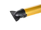 Black TapeTech CTA01TT Compound Tube Filler Adapter with a flat opening and threaded end attached to a compound tube with quick-release latches