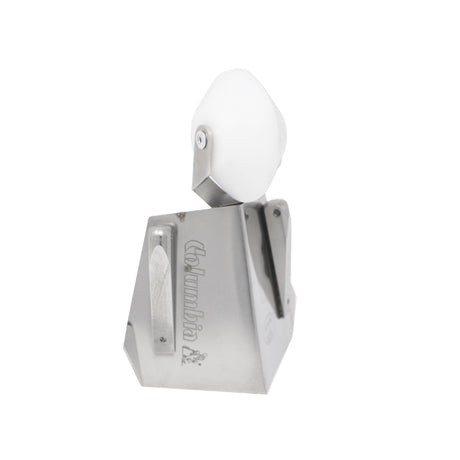 2.5-inch Columbia Combo Flusher made from aluminum with steel components and a white plastic wheel, quarter view
