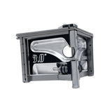 3-inch Columbia Angle Head in anodized gunmetal grey, made from solid billet aluminum with stainless steel wings and a black painted body, quarter view