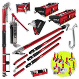 Level 5 automatic taping set including auto taper, handles, flat boxes, head attachments, mud pump, gooseneck, and bonus hand tools