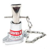 Level 5 Filler made from aluminum with an extruded stainless steel filler nozzle and steel cable, standing upright