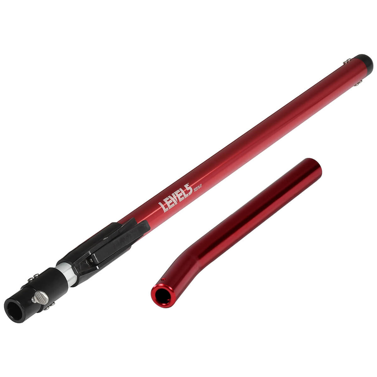 Level 5 Extendable Accessory Handle made of solid aluminum, with red finish and corner applicator head