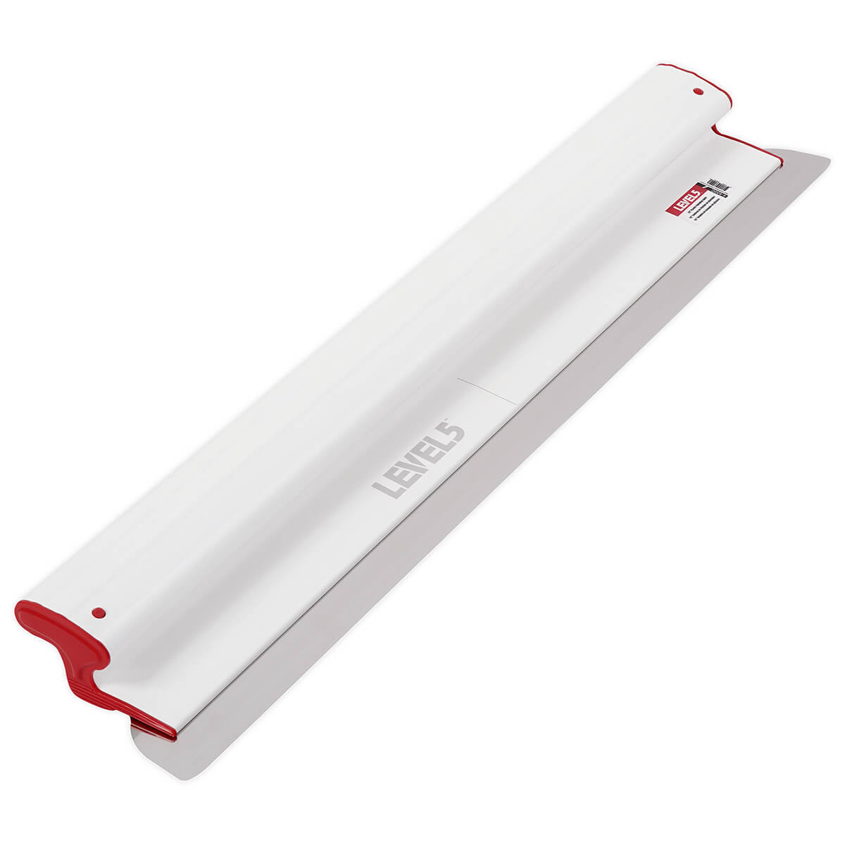 24-inch Level 5 Composite Skimming Blade with a stainless steel blade, red composite end caps, and a white plastic body