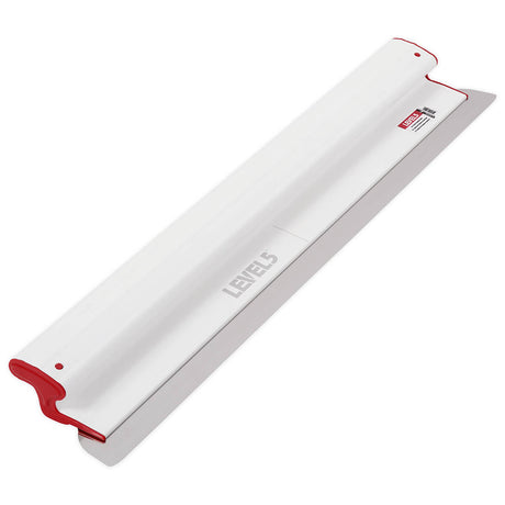 24-inch Level 5 Composite Skimming Blade with a stainless steel blade, red composite end caps, and a white plastic body