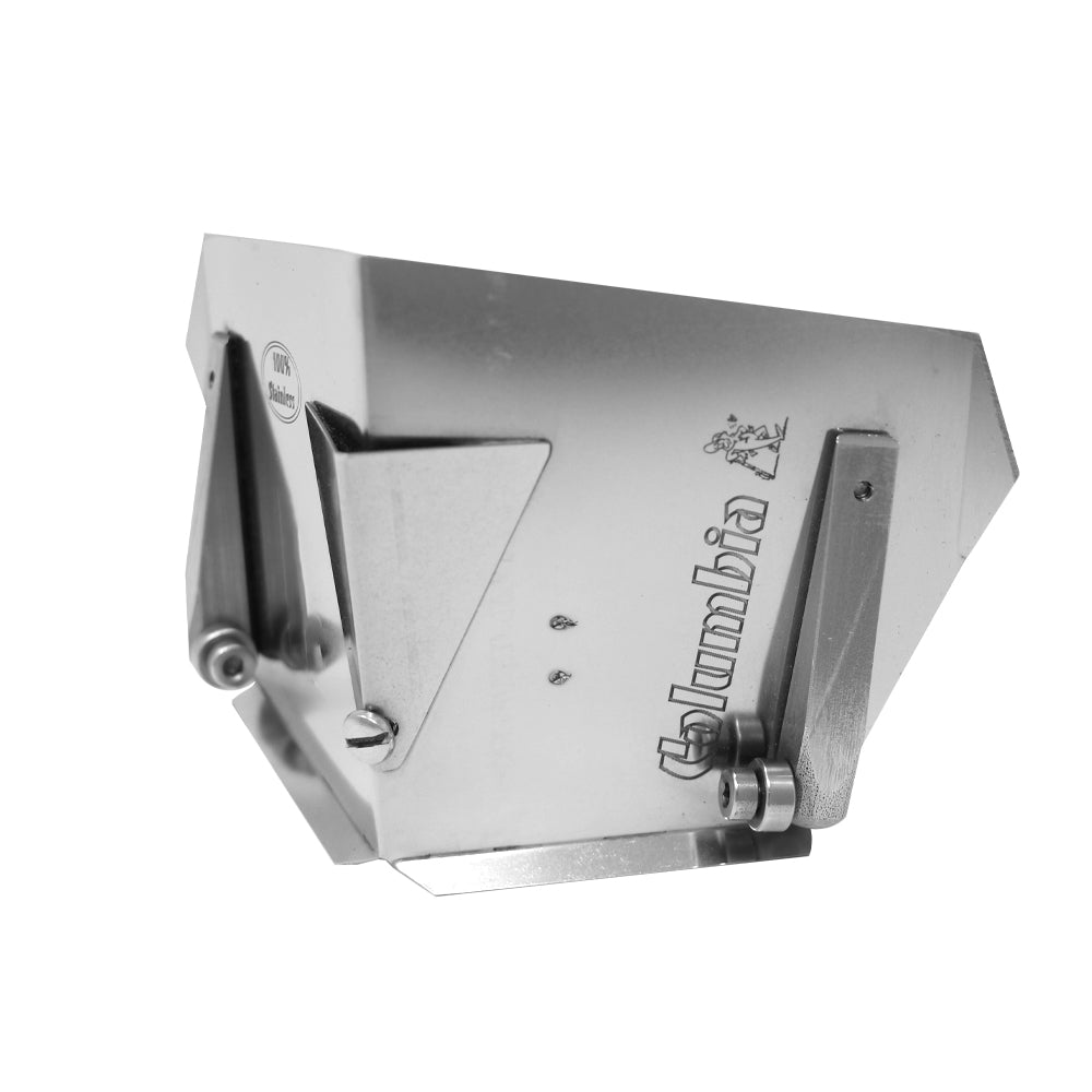 4-inch wide Columbia Direct Flusher made from aluminum with steel components and wheels, quarter view