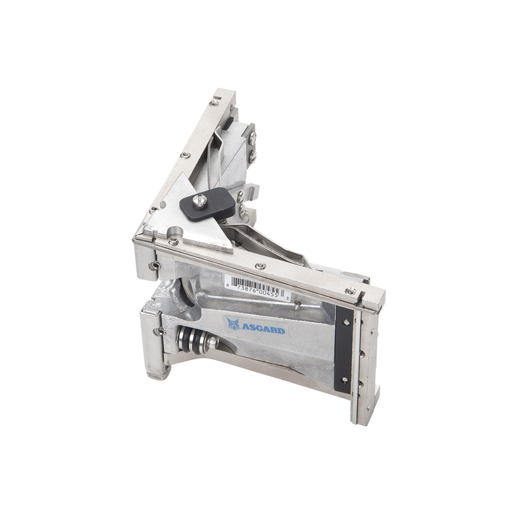 Asgard 3.5-inch angle head with stainless steel frame, patented positive ball retainer, and easy roll wheels, side view
