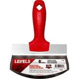 6-inch Level 5 Bucket Scoop with curved stainless steel blade and red plastic handle with hang hole