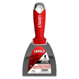 4-inch Level 5 Carbon Steel Joint Knife with carbon steel blade, red soft-grip handle, metal hammer end, and hang hole
