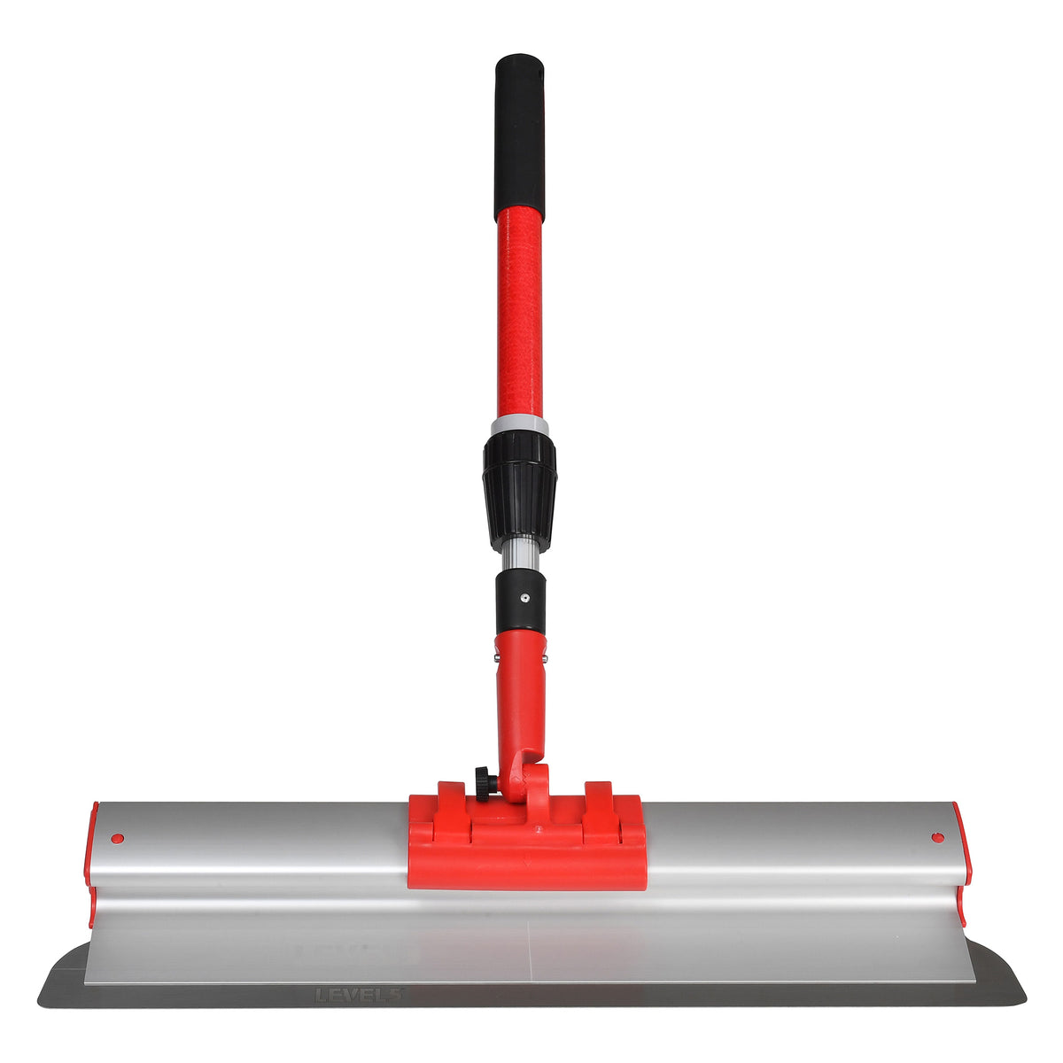 12-inch Level 5 Skimming Blade with a steel blade, red end caps, and a grey plastic body attached to a red extendable handle