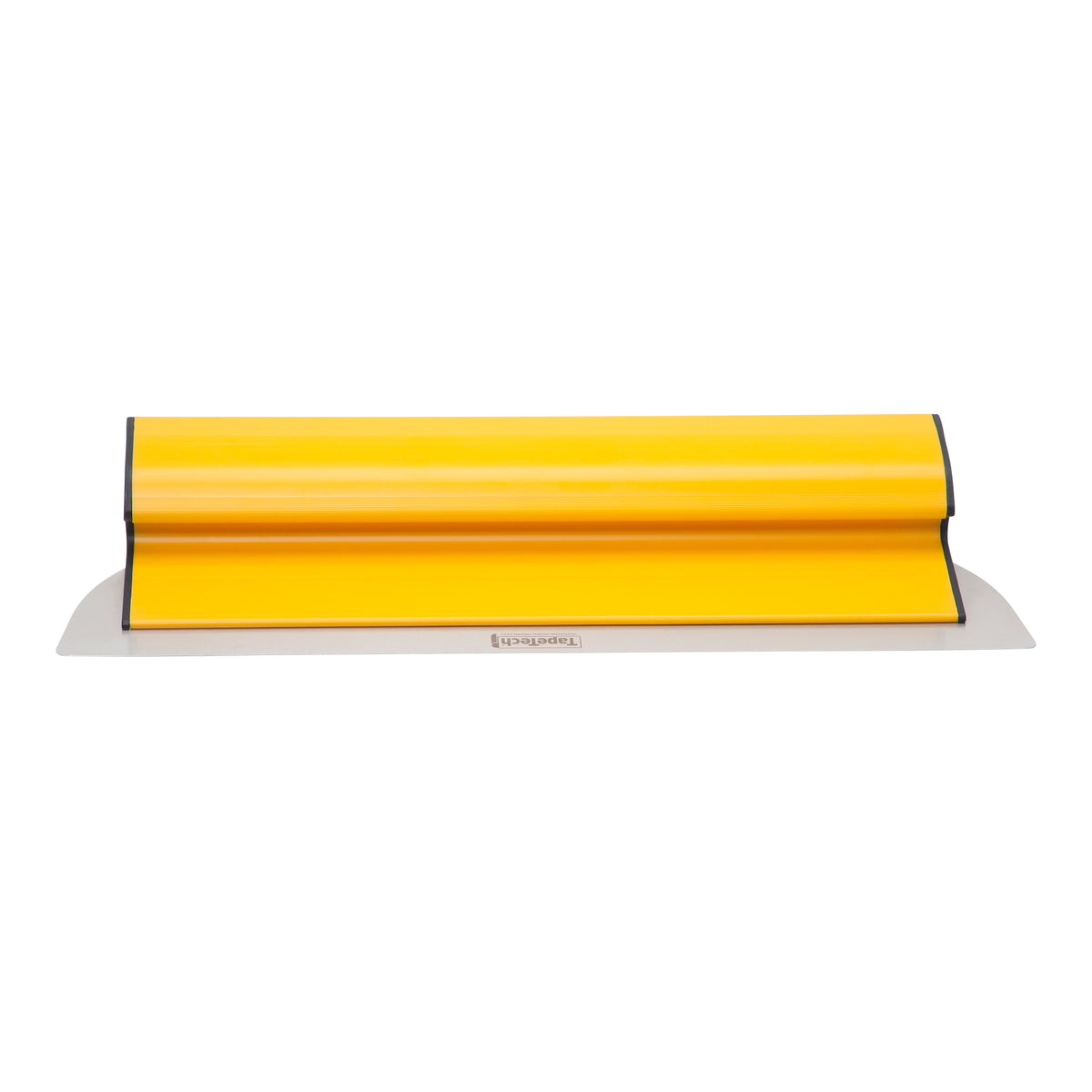 18-inch TapeTech Premium Finishing Knife with yellow composite frame, grey end caps, and stainless steel blade, front view