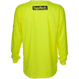 Back view of the TapeTech high-visibility premium long sleeve work shirt in neon yellow with a black TapeTech logo on the right sleeve