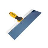 14-inch TapeTech Premium Blue Steel Taping Knife with blue steel blade, oversized yellow and black rubber handle, and alloy hammer end