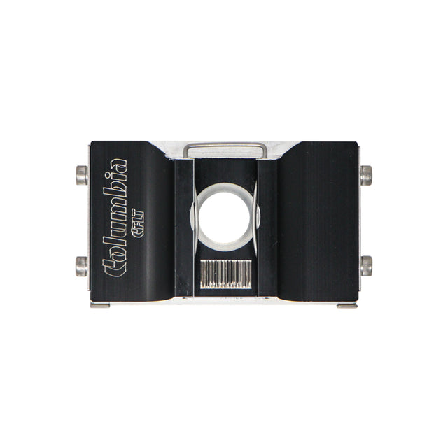 Columbia Flat Applicator made from billet aluminum and steel components with a black painted finish, back view